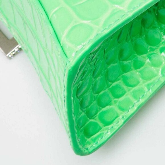 Balenciaga Bright Green Croc Embossed Leather Hourglass Crystal XS Top Handle... - Picture 5 of 12